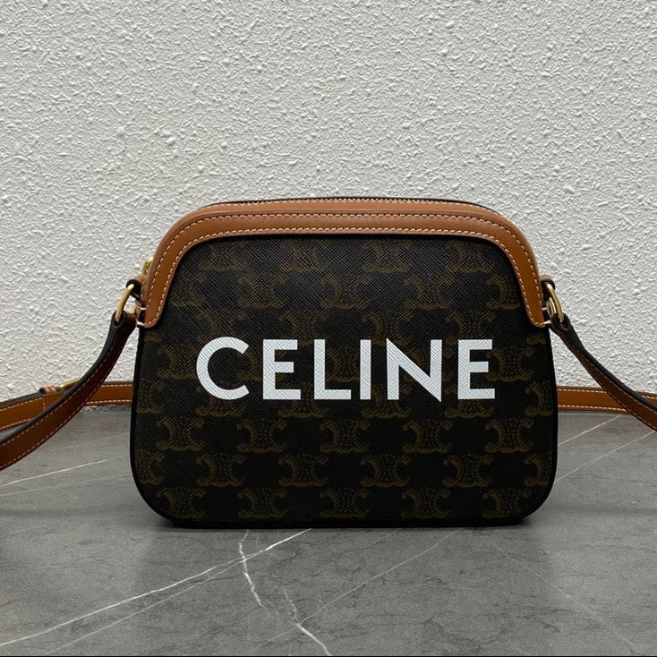 Celine 2026 Camera Bag 20cm Black Brown Canvas Leather 281916
