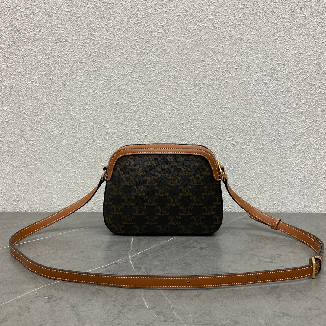 Celine 2026 Camera Bag 20cm Black Brown Canvas Leather 281916