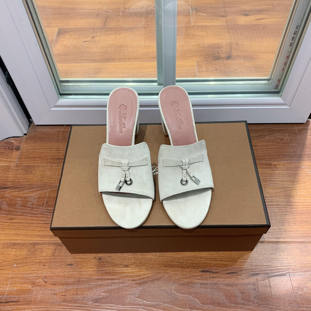Summer Charms Mules 60 Earthy Gray Suede Pink Lambskin