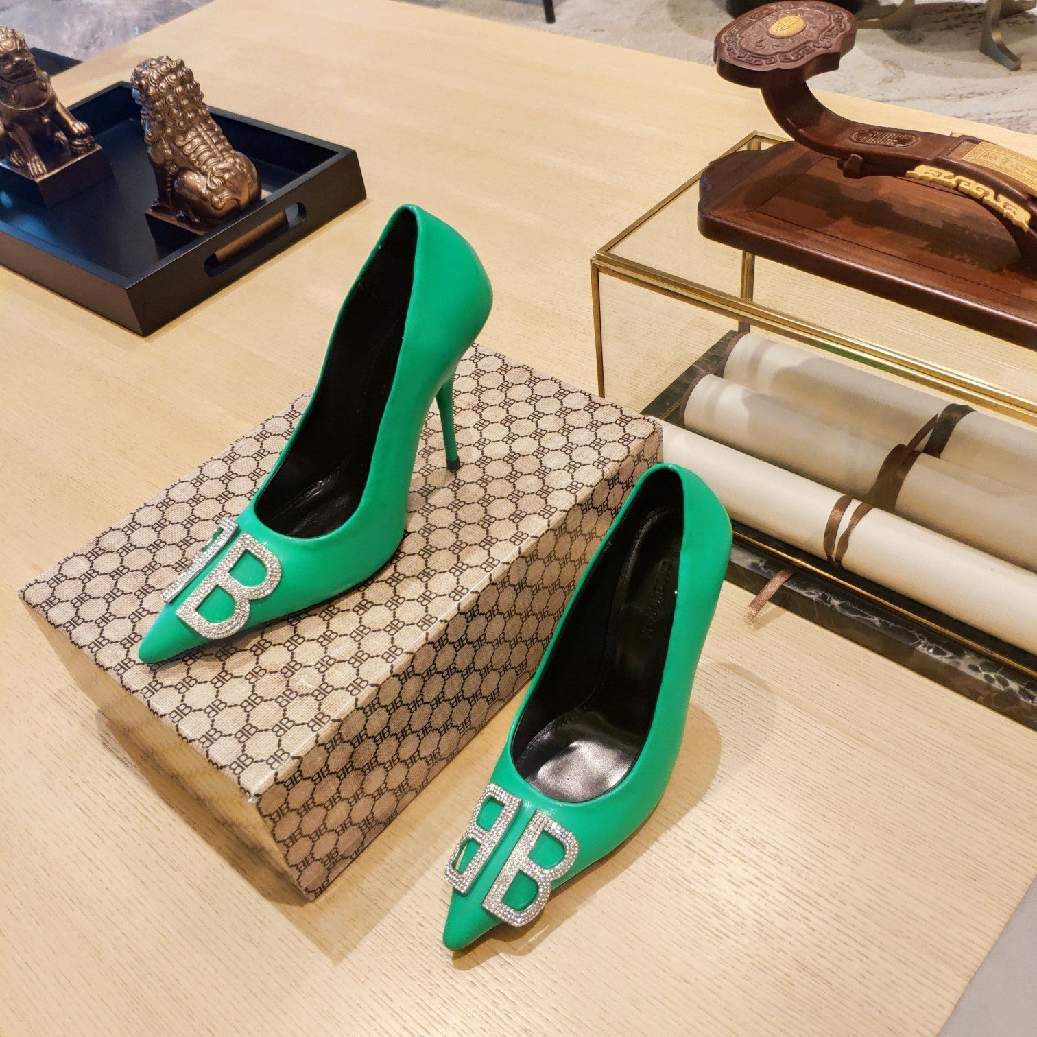 Balenciaga 26s High Heel Pump 105 Green Cowhide 681171