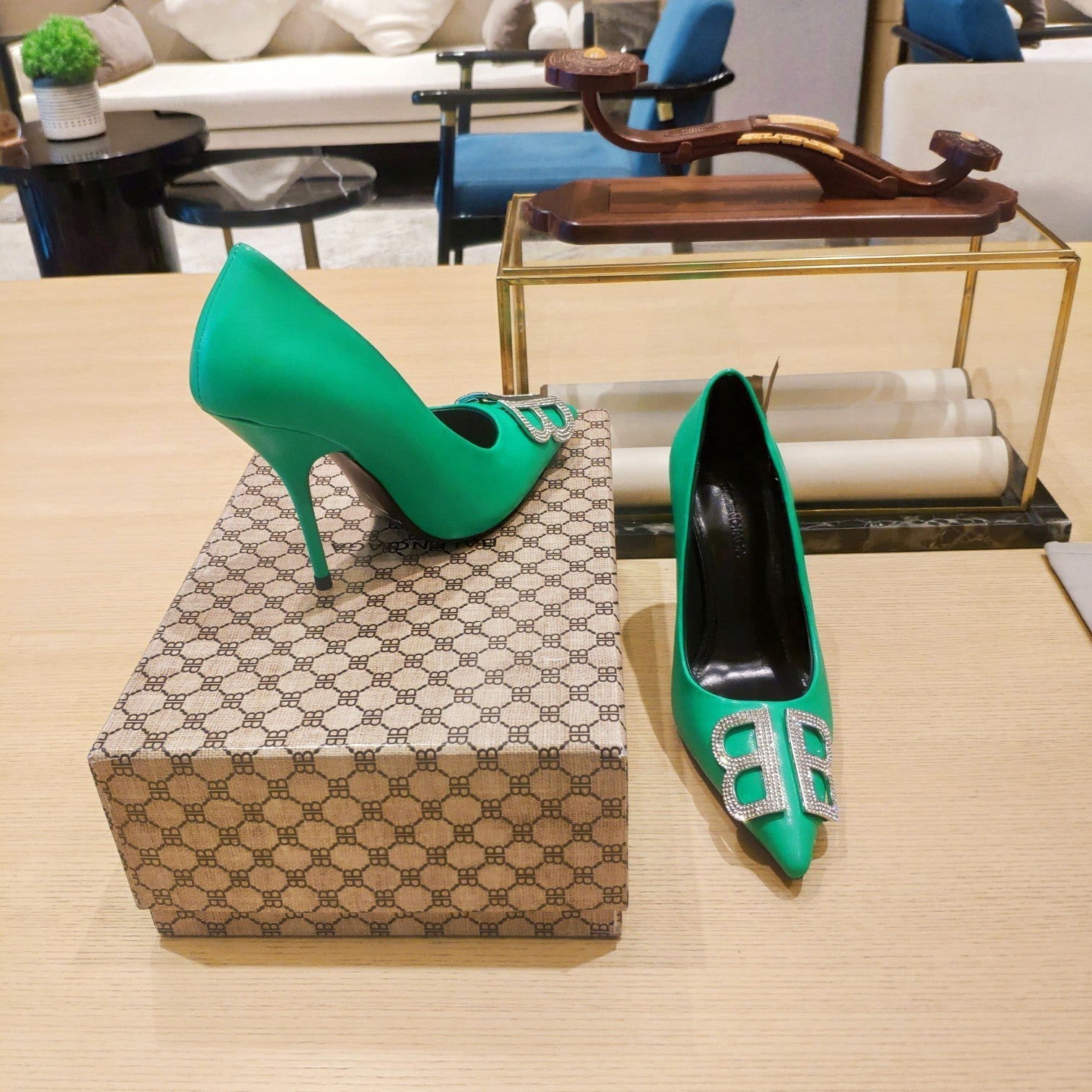 Balenciaga 26s High Heel Pump 105 Green Cowhide 681171