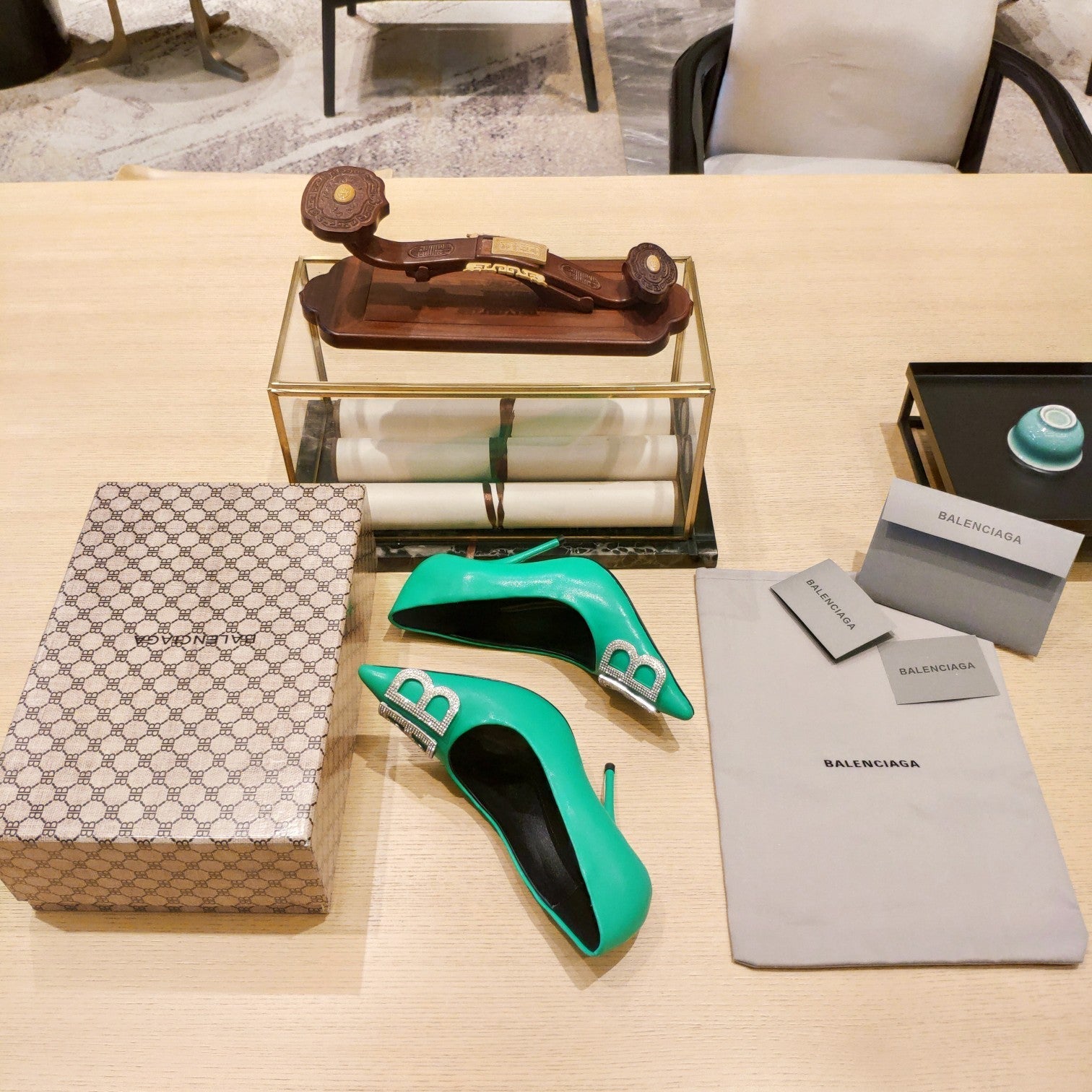 Balenciaga 26s High Heel Pump 105 Green Cowhide 681171