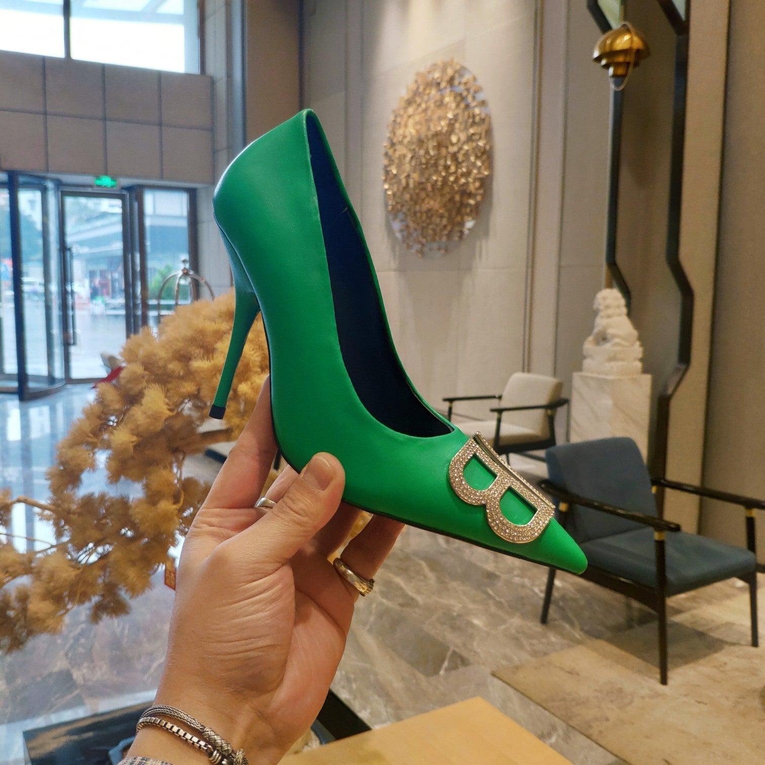 Balenciaga 26s High Heel Pump 105 Green Cowhide 681171