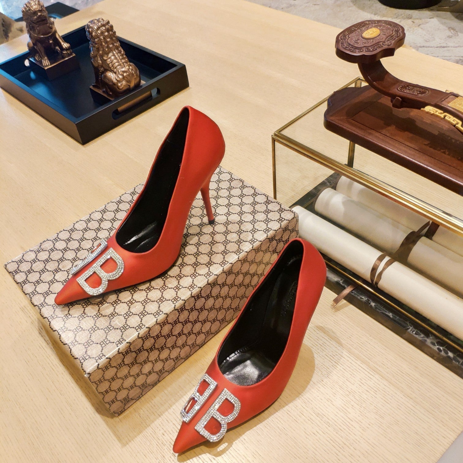 Balenciaga 26s High Heel Pump 105 Orange Red Silk Satin 681176