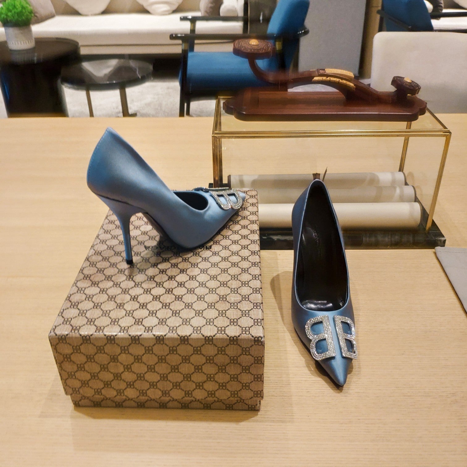 Balenciaga 26s High Heel Pump 105 Blue Silk Satin 681177