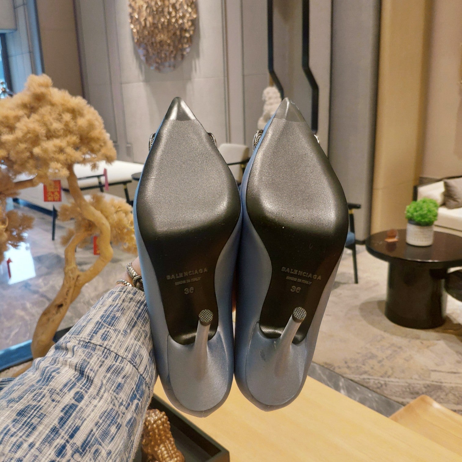 Balenciaga 26s High Heel Pump 105 Blue Silk Satin 681177