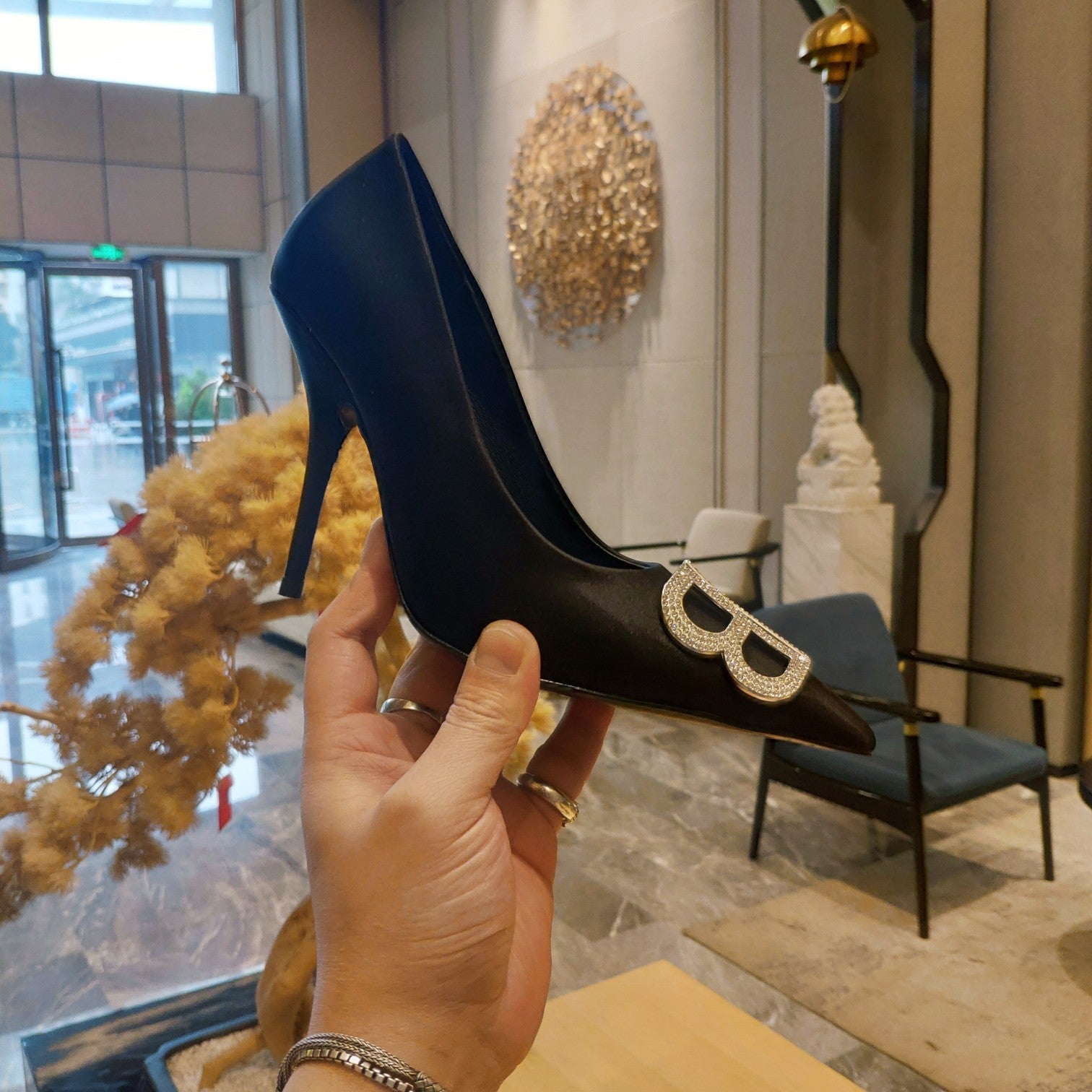Balenciaga 26s High Heel Pump 105 Black Silk Satin 681178