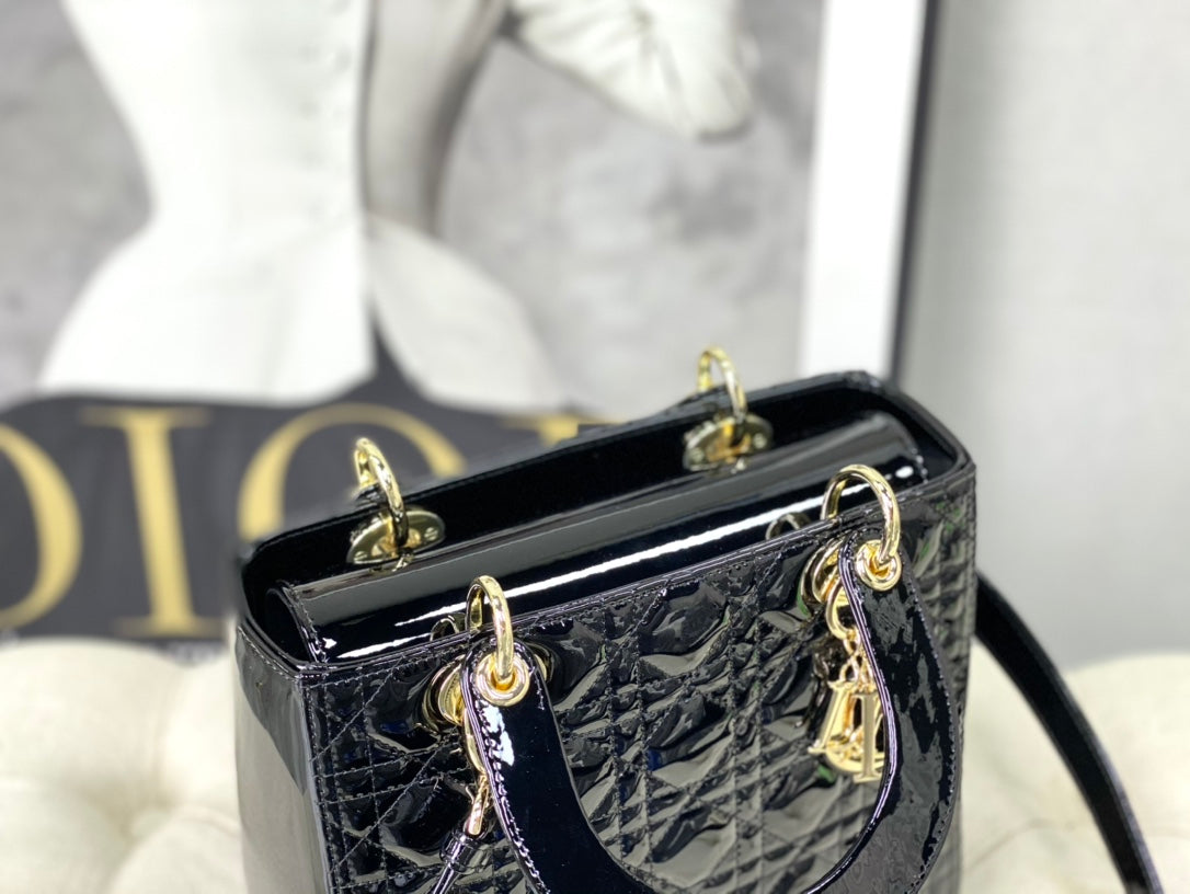 medium lady 24 patent calfskin