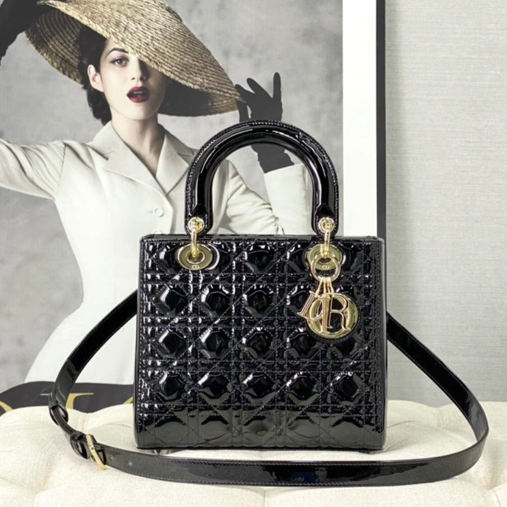 medium lady 24 patent calfskin