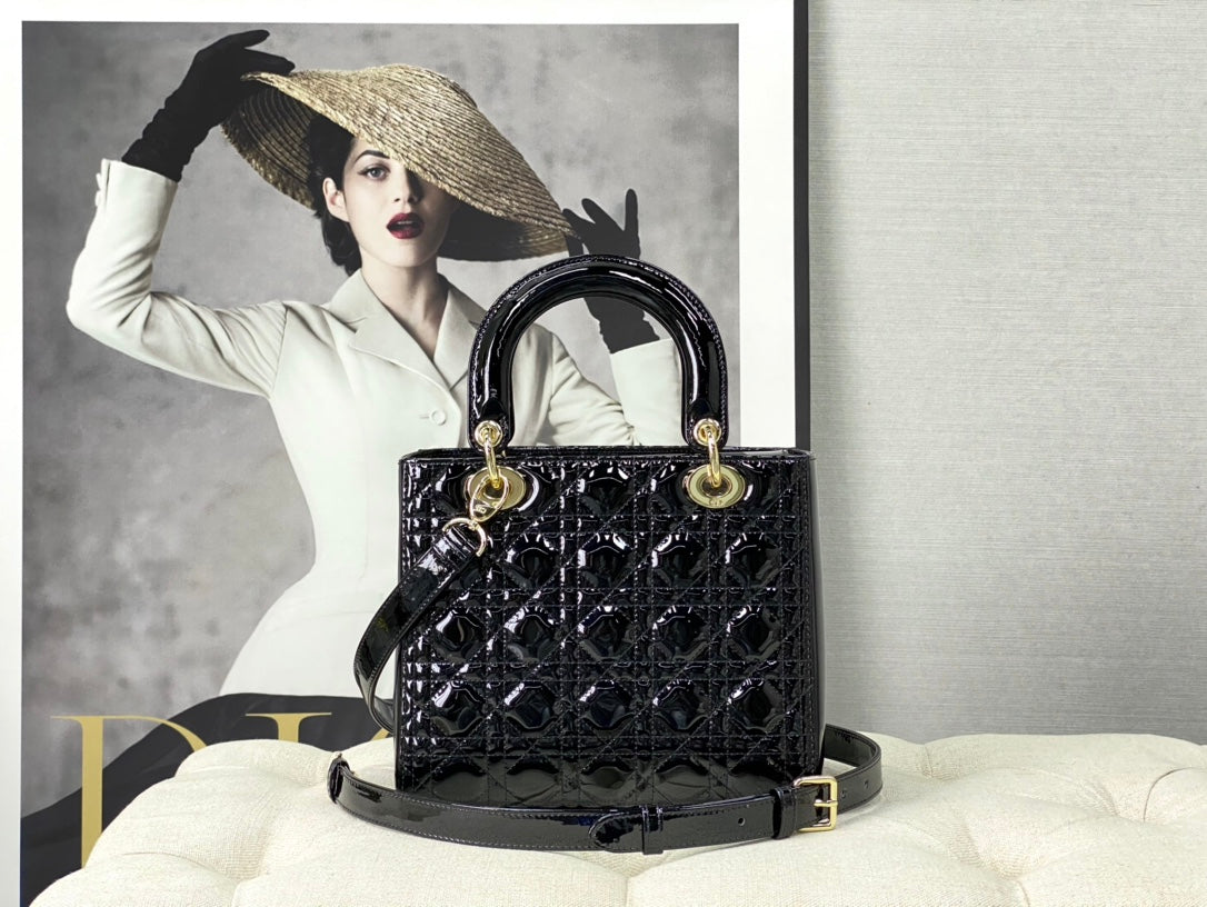 medium lady 24 patent calfskin