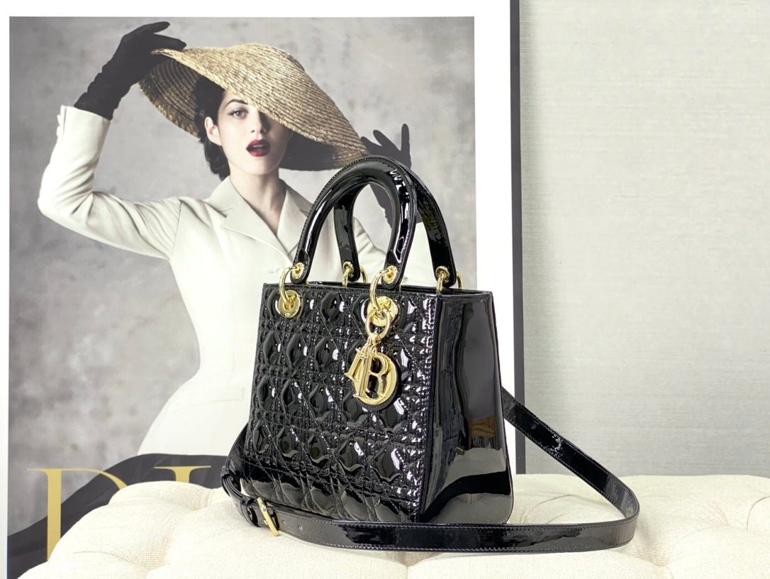 medium lady 24 patent calfskin