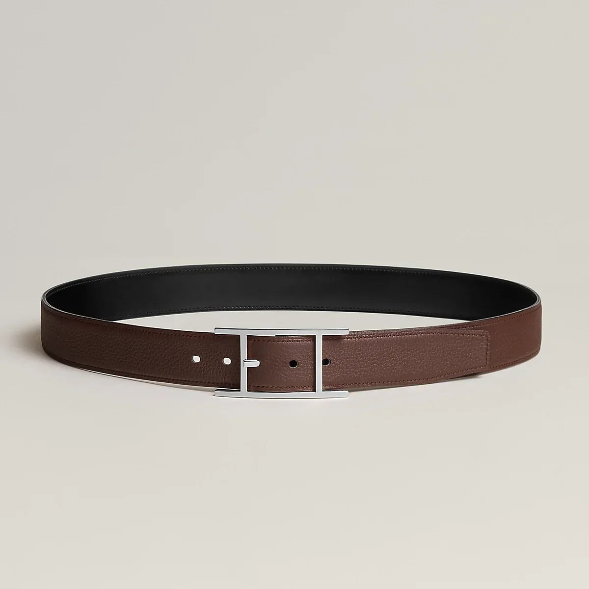HM Silver Quentin Reversible 32mm Belt Black Chocolate Leather 187794