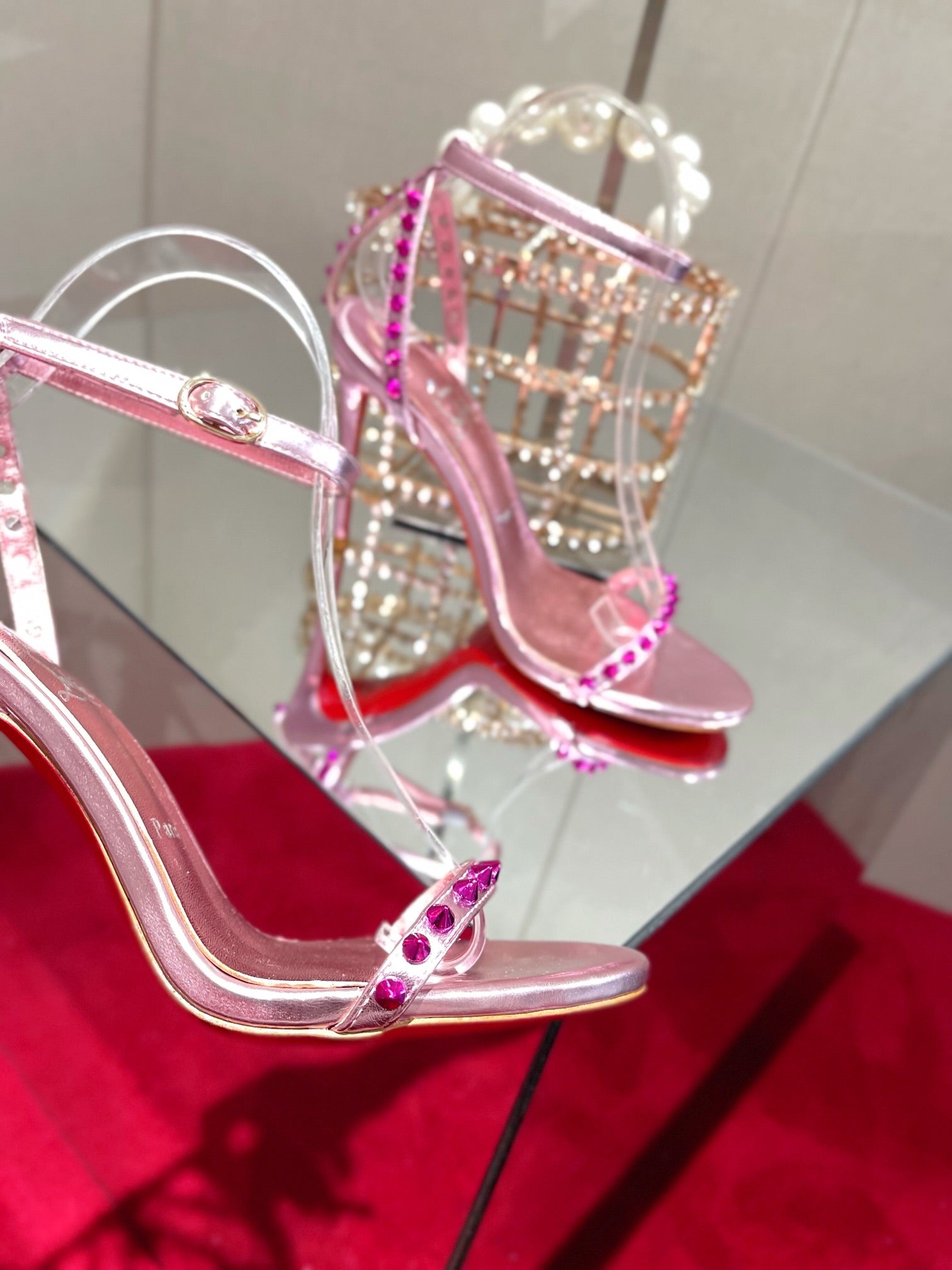 CL Spiked Strap Sandals Pink Metallic 346012