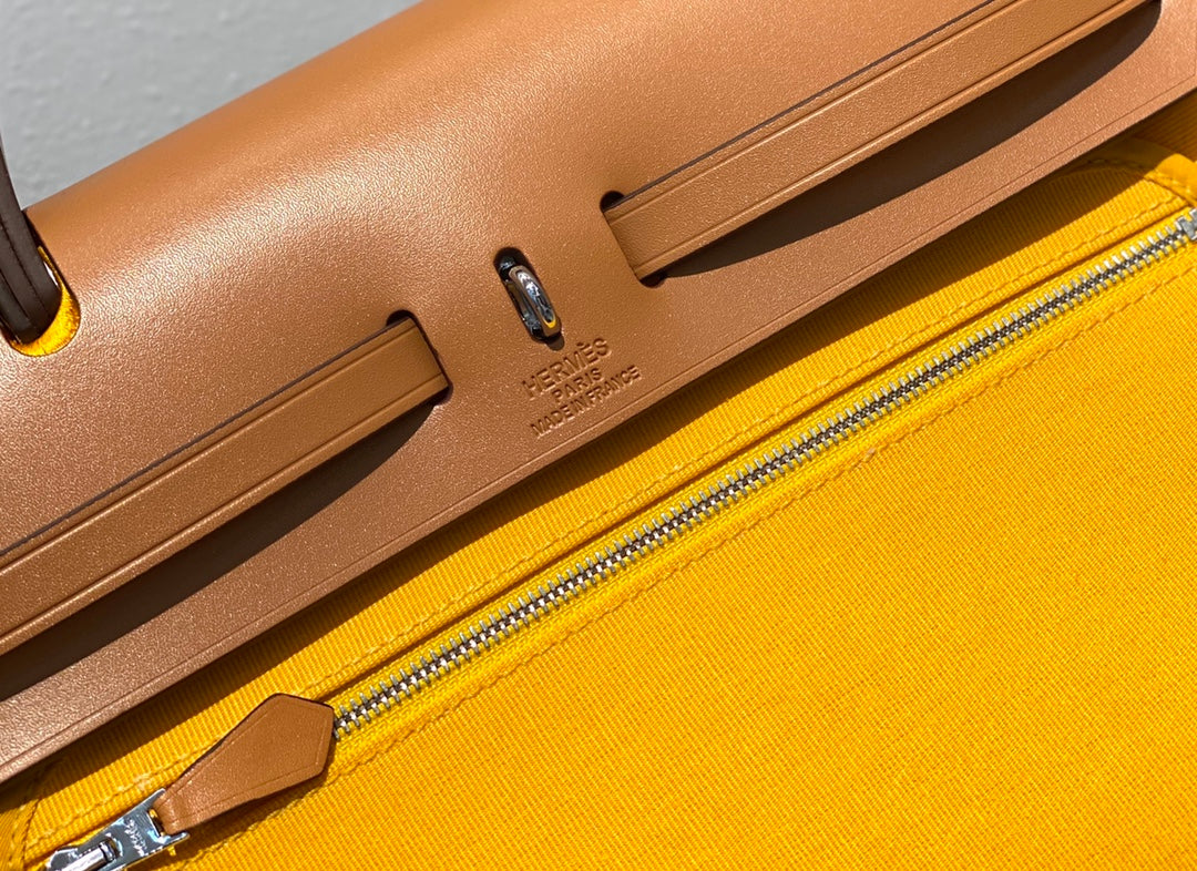 Herbag 31 Toile Yellow Canvas Gold Cowhide Leather