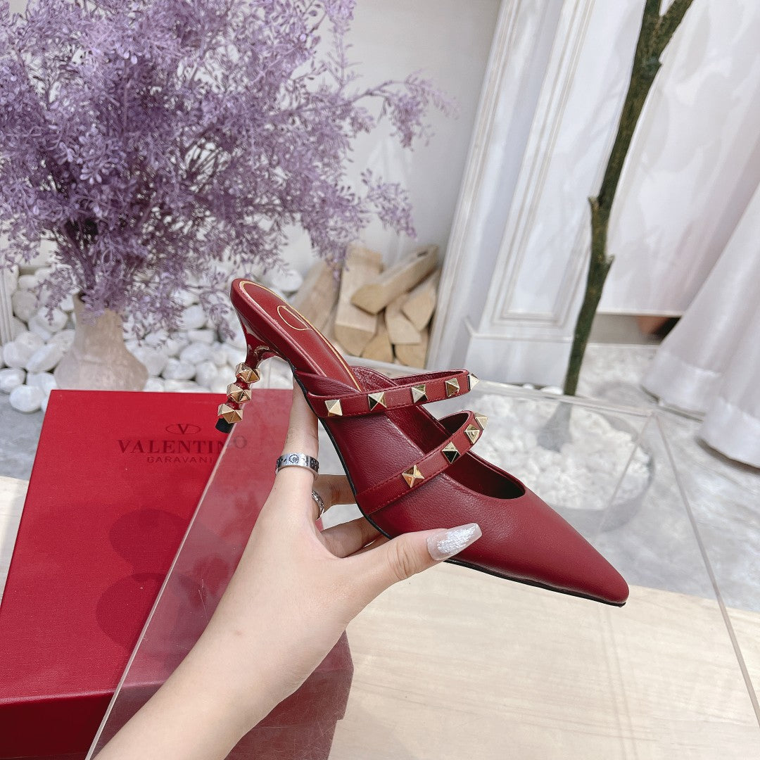 Valentino Rockstud Tower Heel Mules Sheepskin 239526