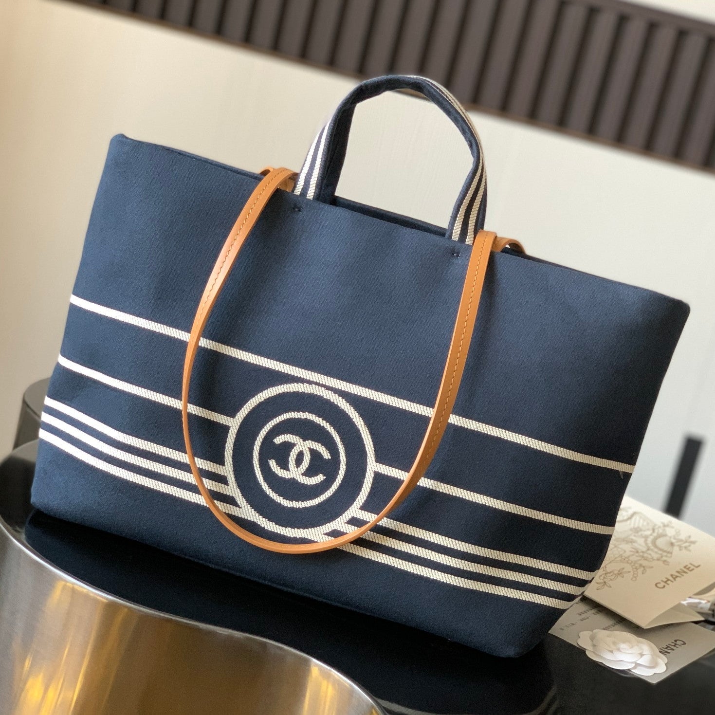 Chanel 2026 Border Tote Bag Blue Brown Denim Canvas Leather