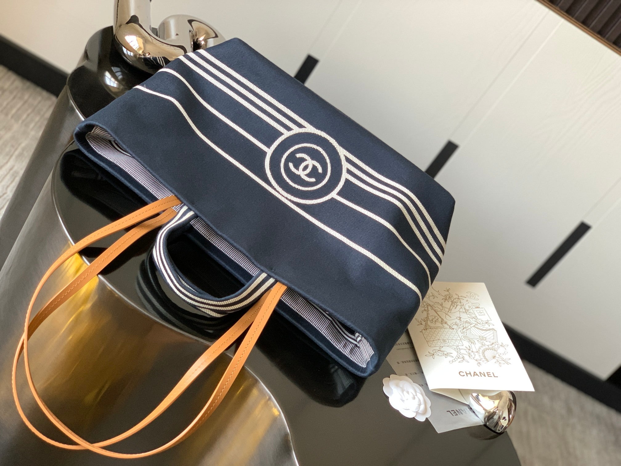 Chanel 2026 Border Tote Bag Blue Brown Denim Canvas Leather