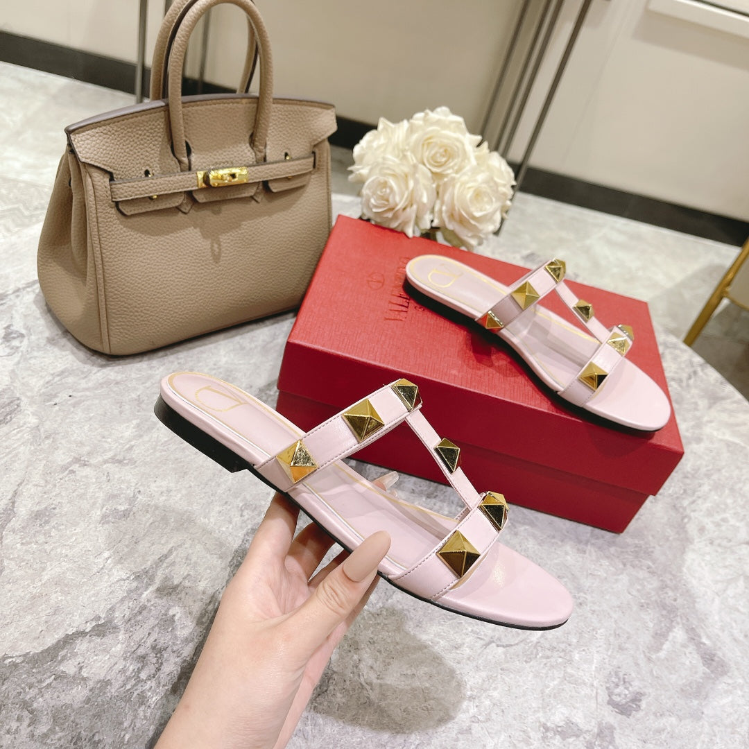Valentino Roman Stud Sandals Flat Sheepskin