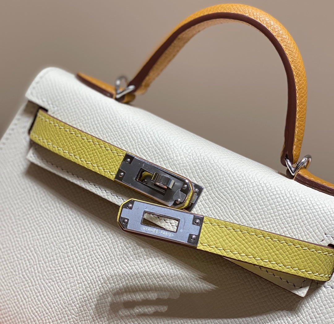 HM Mini Kelly 19cm Cream Yellow Epsom Silver Hardware