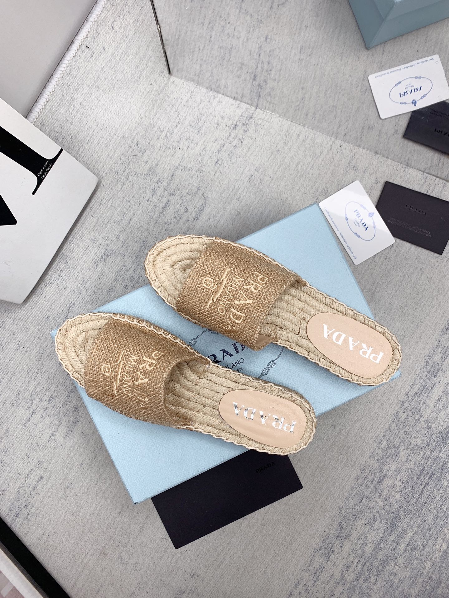 Prada 2026 Slippers Beige Raffia Rope Sole 731178