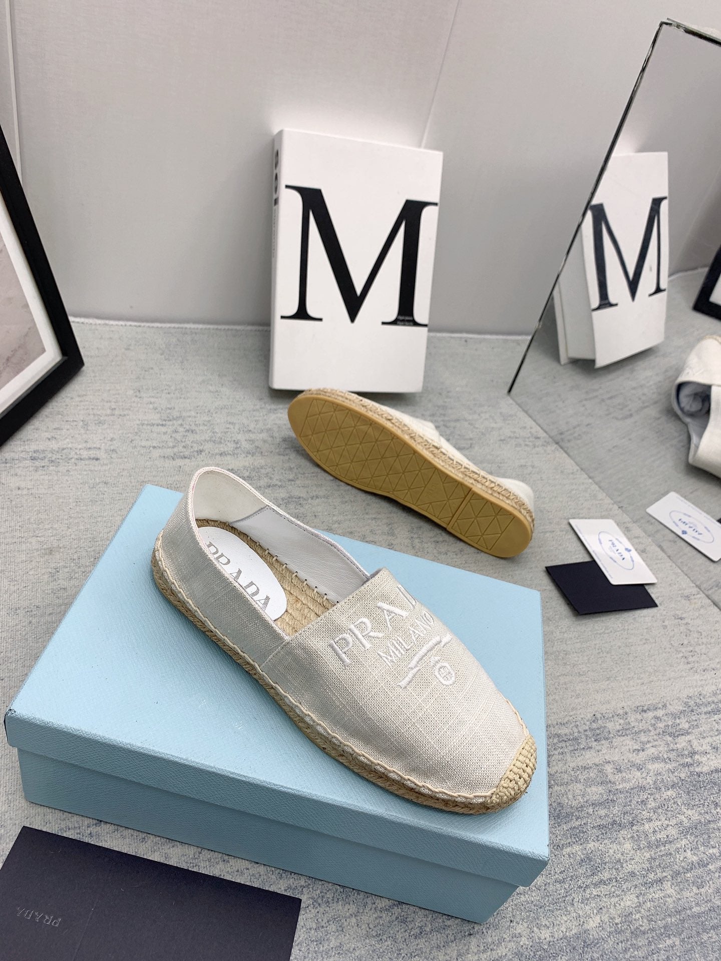 Prada 2026 Loafers Ivory Canvas Rope Sole 731189