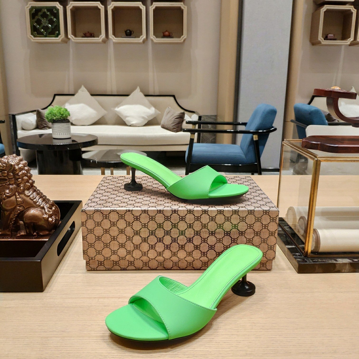 Balenciaga 26s High Heeled Sandals Green Sheepskin 681279