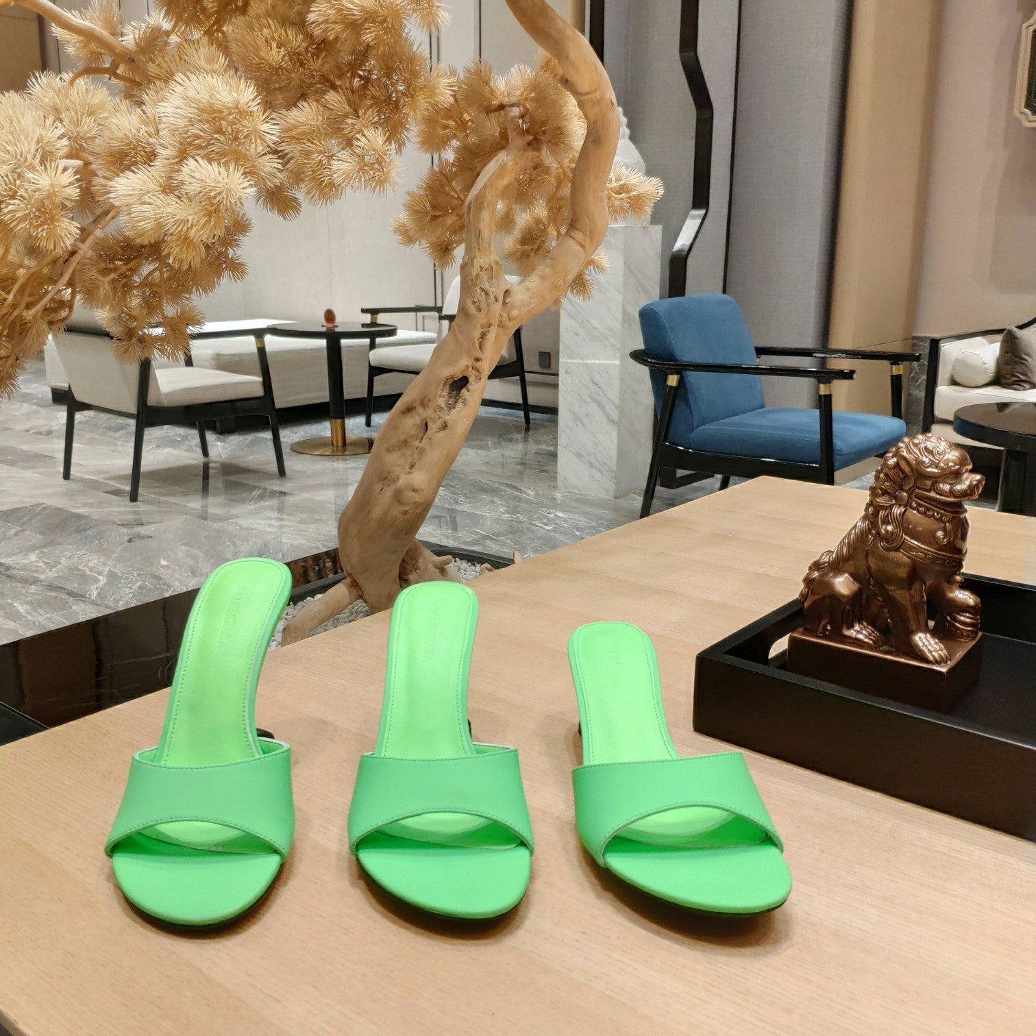 Balenciaga 26s High Heeled Sandals Green Sheepskin 681279