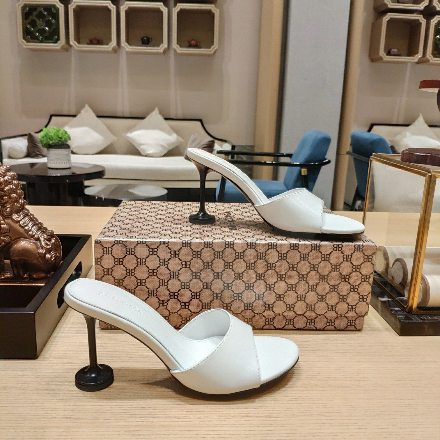 Balenciaga 26s High Heeled Sandals White Sheepskin 681283