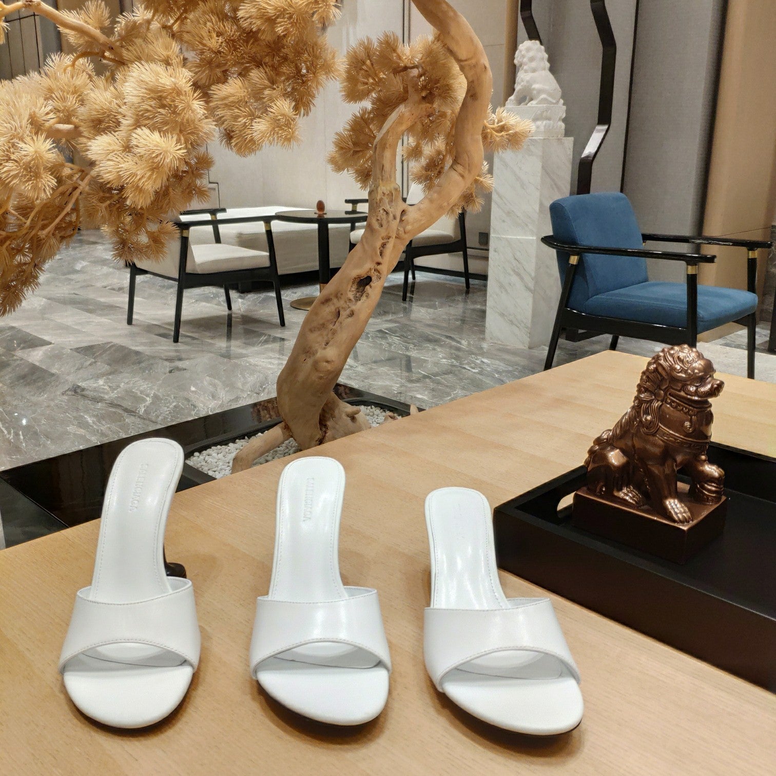 Balenciaga 26s High Heeled Sandals White Sheepskin 681283