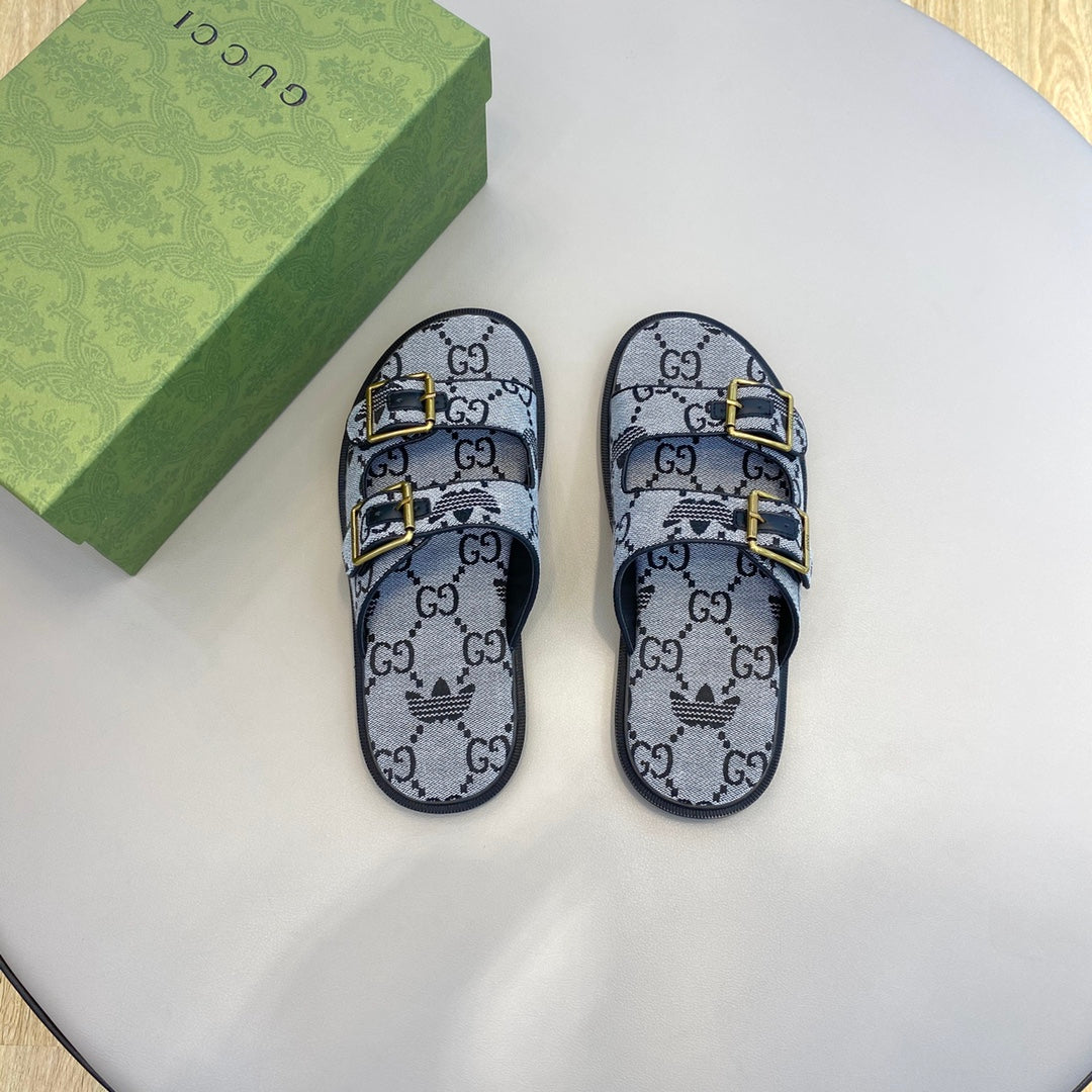 GG x Adidas Men's Sandals Slide Grey Canvas 558899