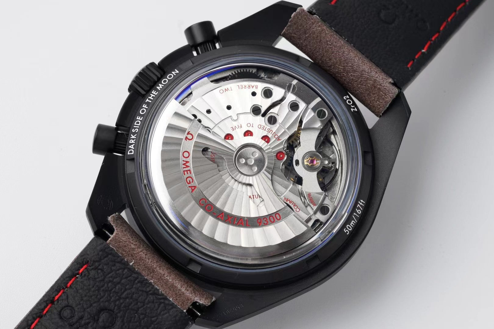 Omega Speedmaster Dark Side Black Dial Brown Leather Strap 44mm Watch