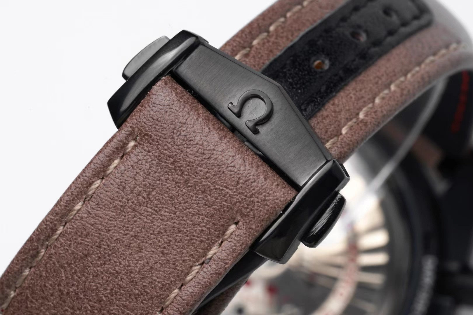 Omega Speedmaster Dark Side Black Dial Brown Leather Strap 44mm Watch