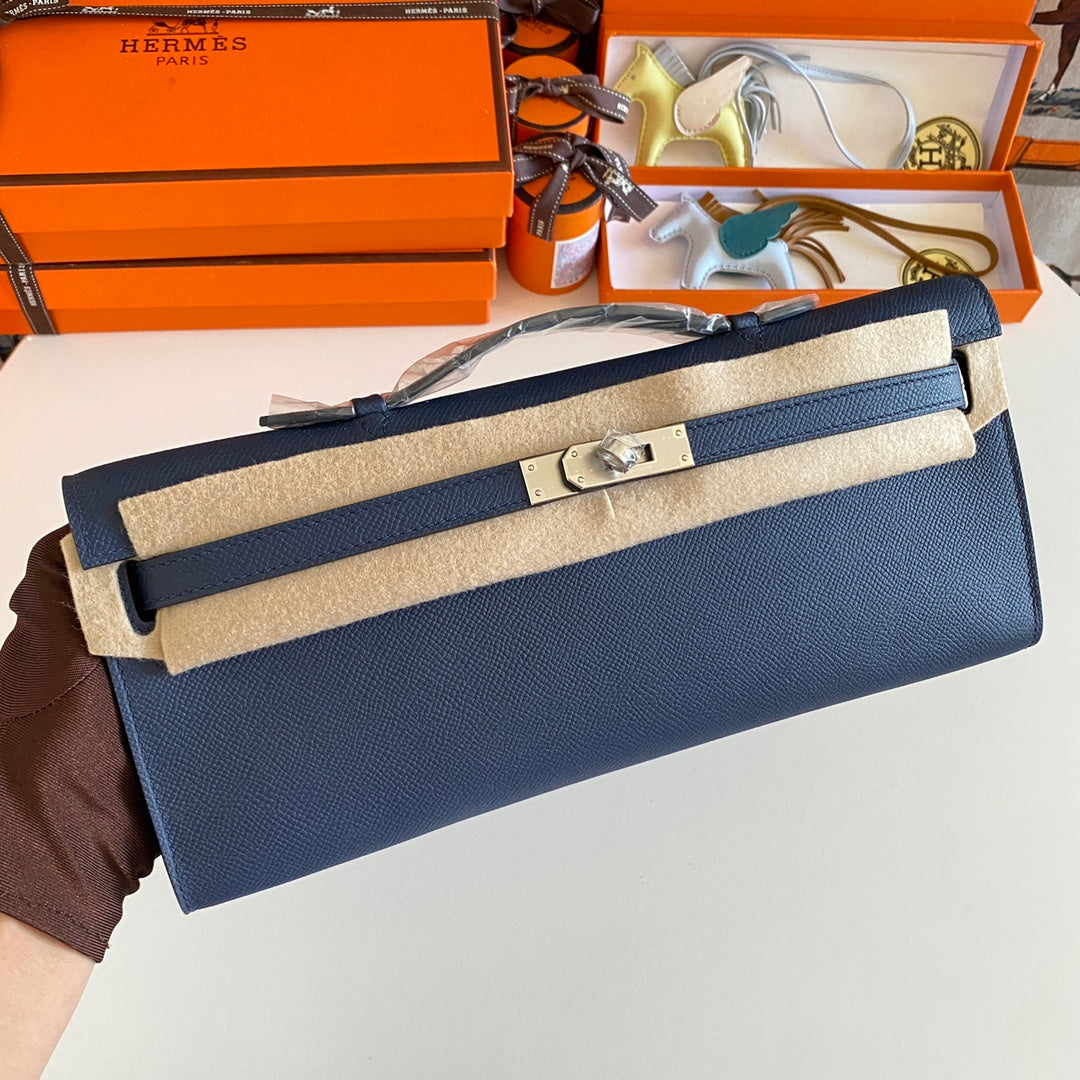 HM Kelly Cut 31 Night Blue Epsom Leather Silver Hardware 229048