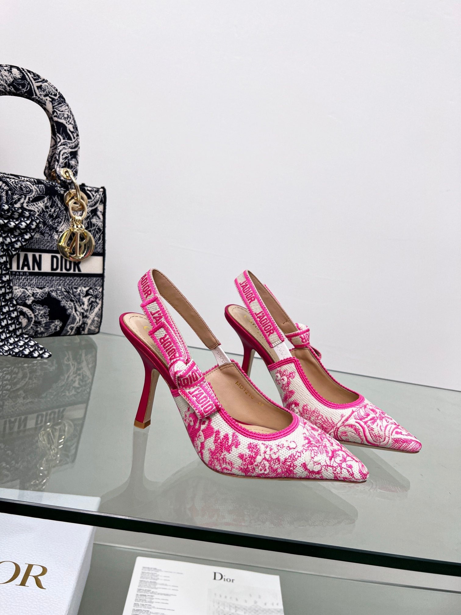 CD 25 J'Adior Slingback Pump Pink White Mesh Sheepskin