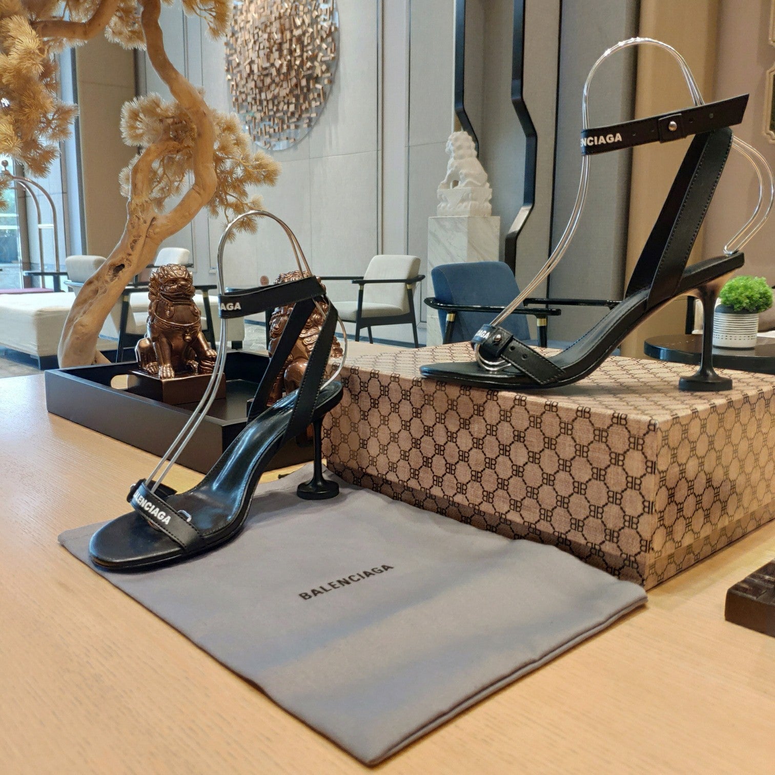 Balenciaga 26s High Heel Sandals 105 Black Leather 681313