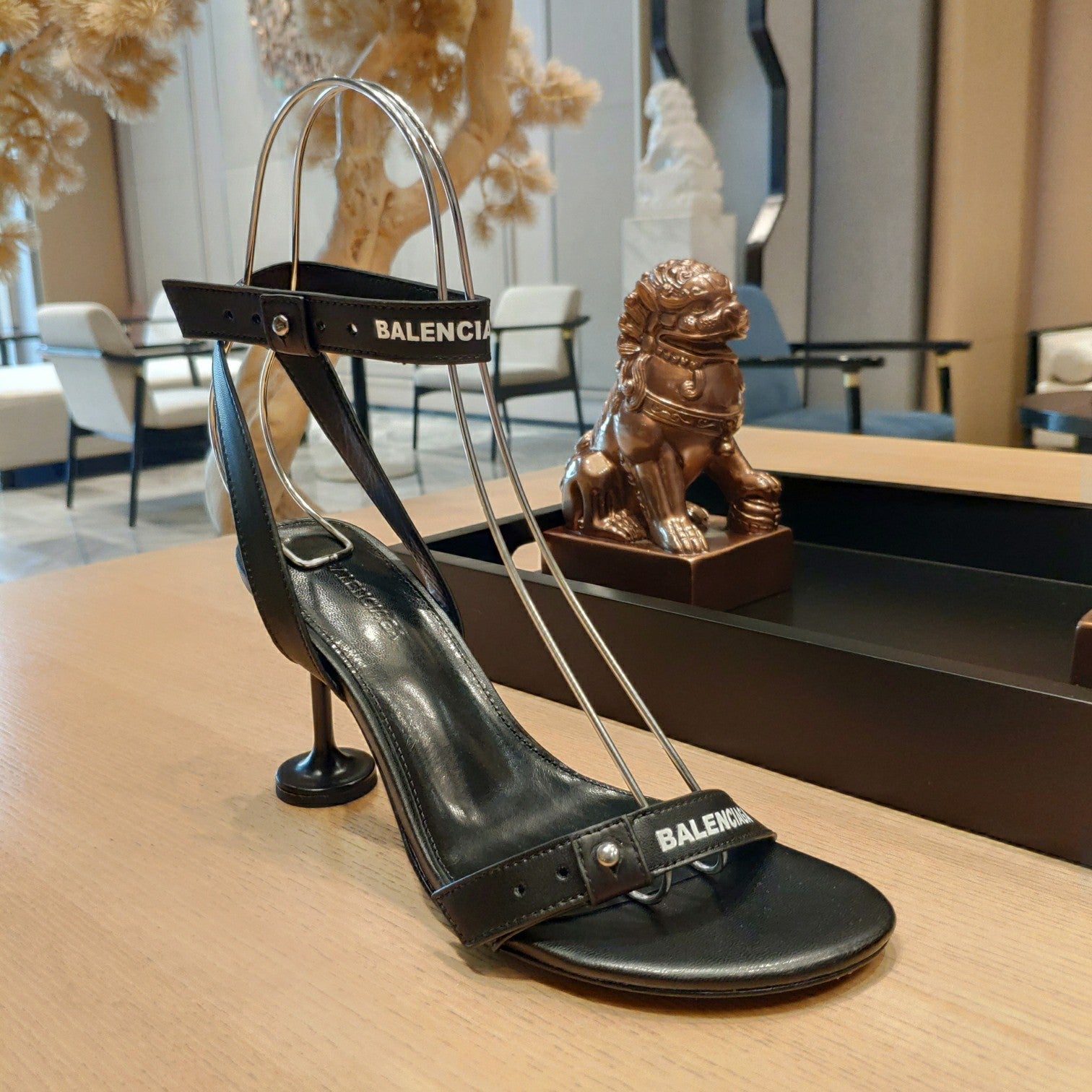 Balenciaga 26s High Heel Sandals 105 Black Leather 681313
