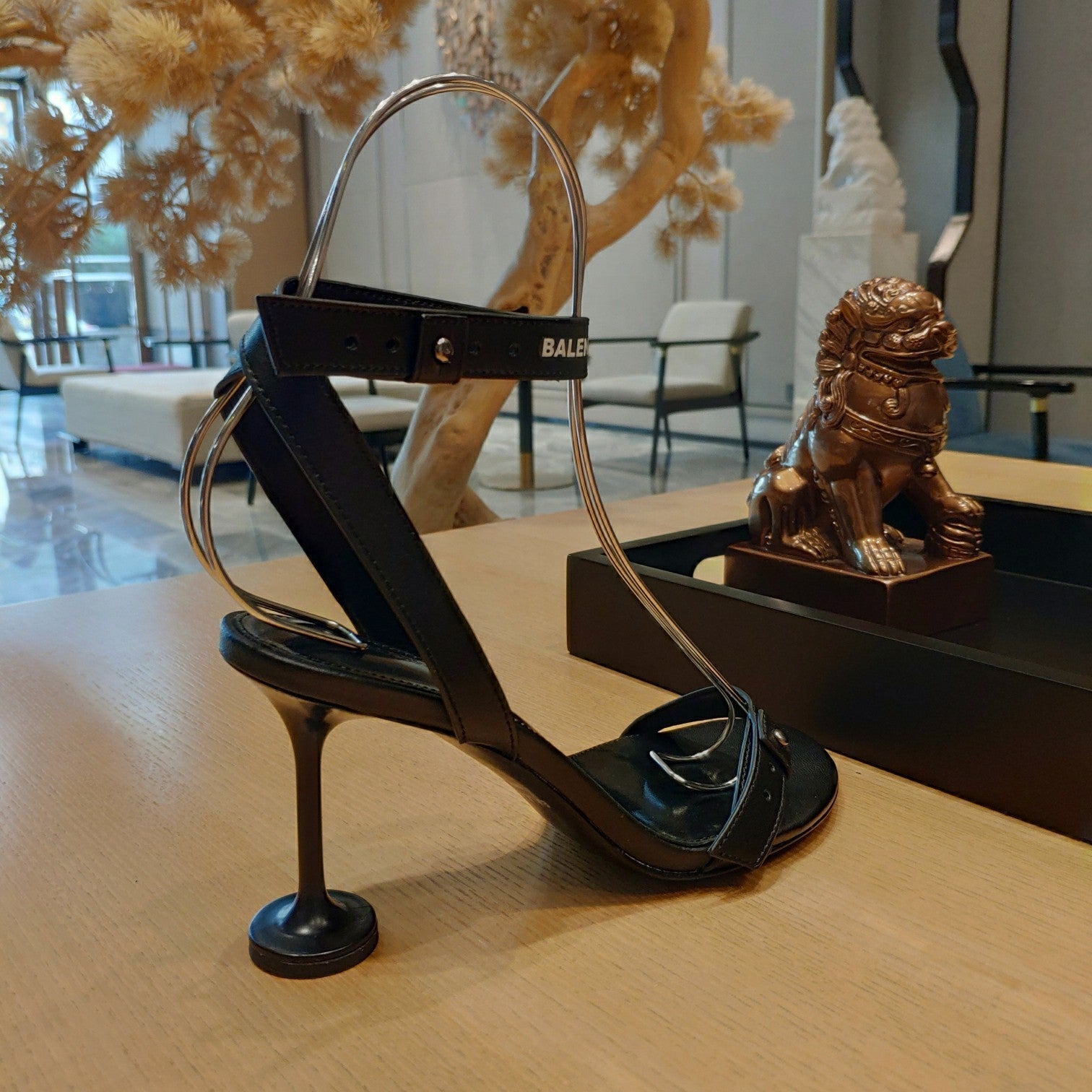 Balenciaga 26s High Heel Sandals 105 Black Leather 681313