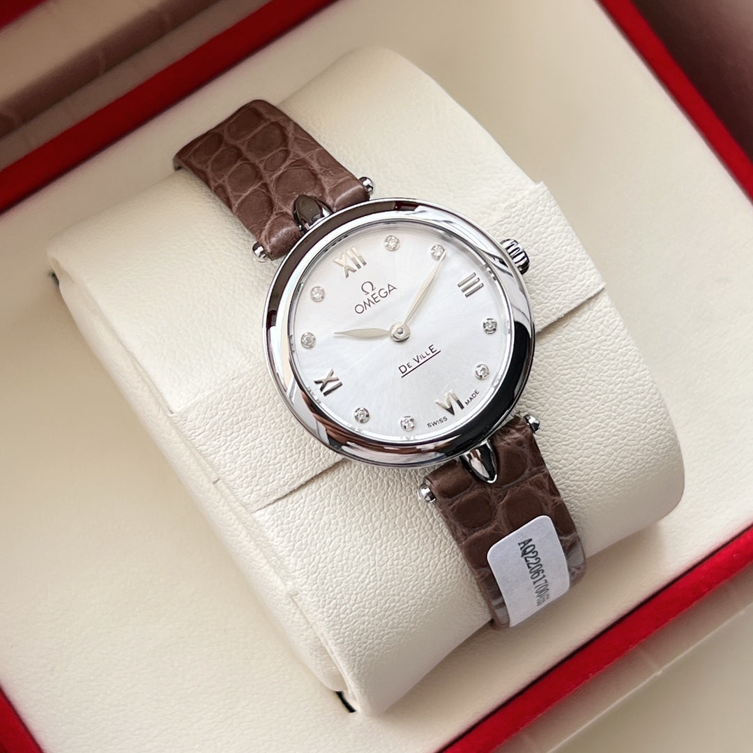 Omega De Ville 27.4mm Silver Brown Leather