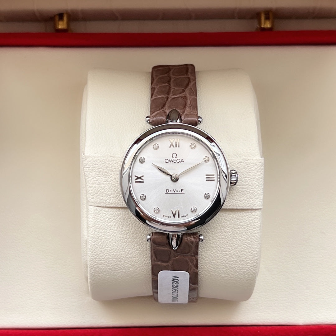 Omega De Ville 27.4mm Silver Brown Leather