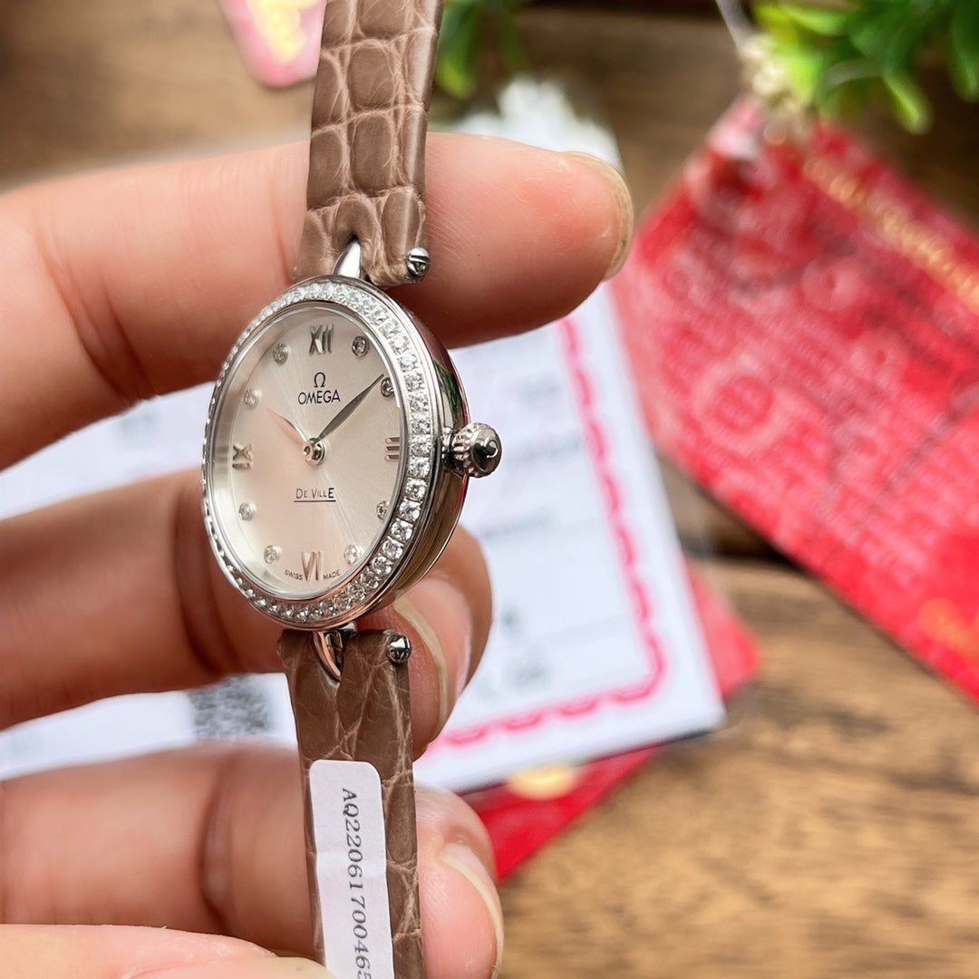 Omega De Ville 27.4mm Silver Brown Leather