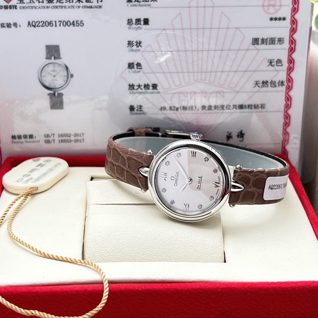 Omega De Ville 27.4mm Silver Brown Leather