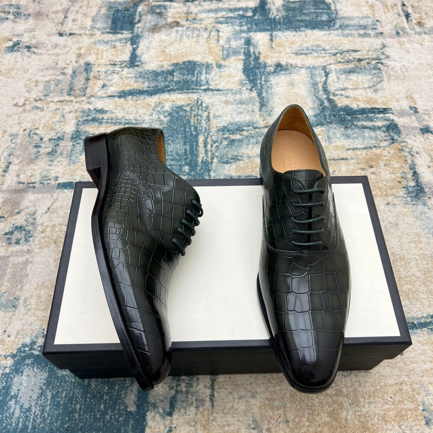 GG Men's Dress Shoe Green Crocodile Embossed Calfskin 533109