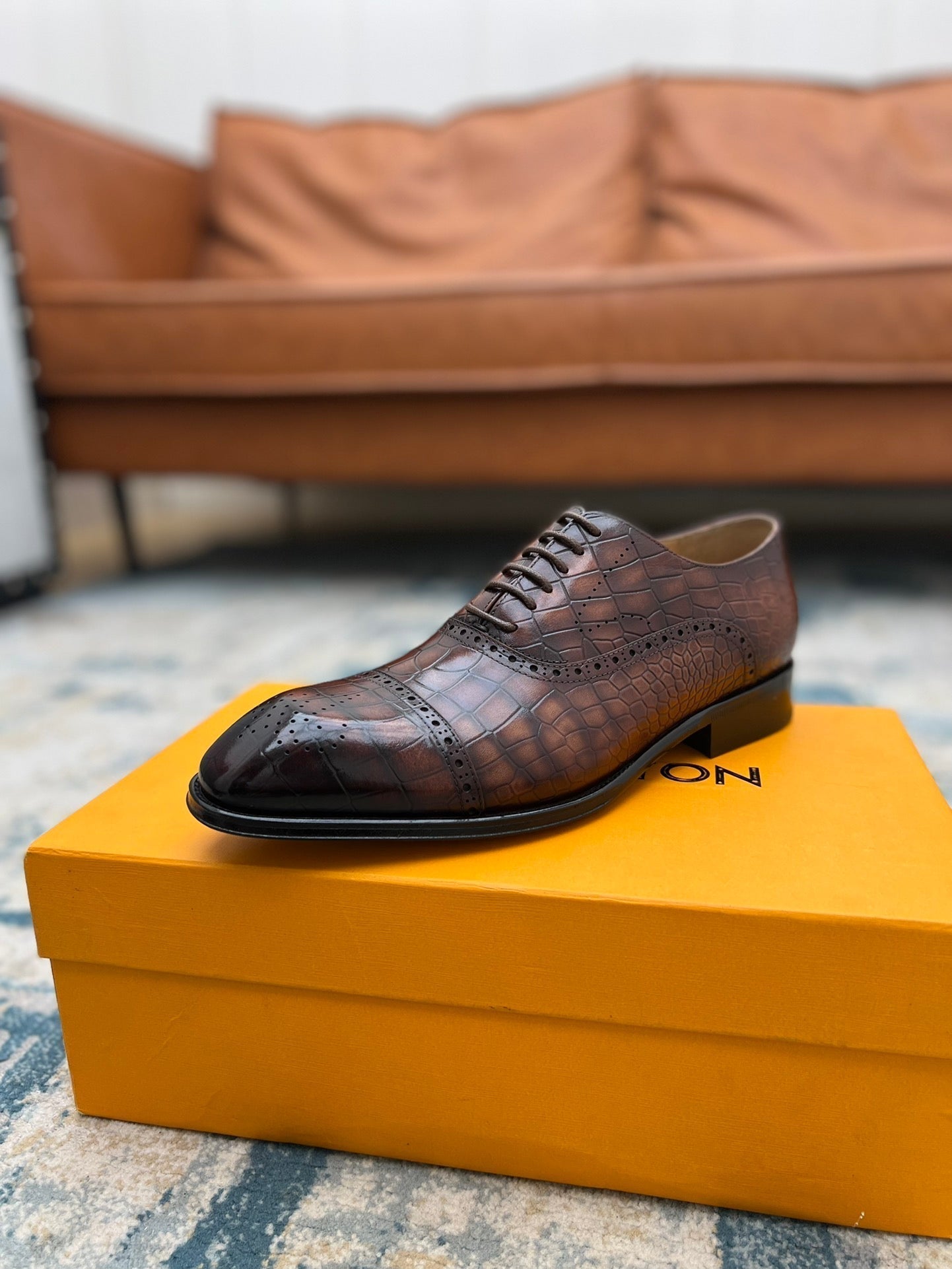 LV LACE-UP SHOES IN BROWN CROCODILE CALFSKIN