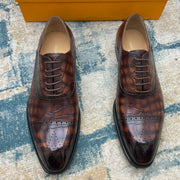 LV LACE-UP SHOES IN BROWN CROCODILE CALFSKIN