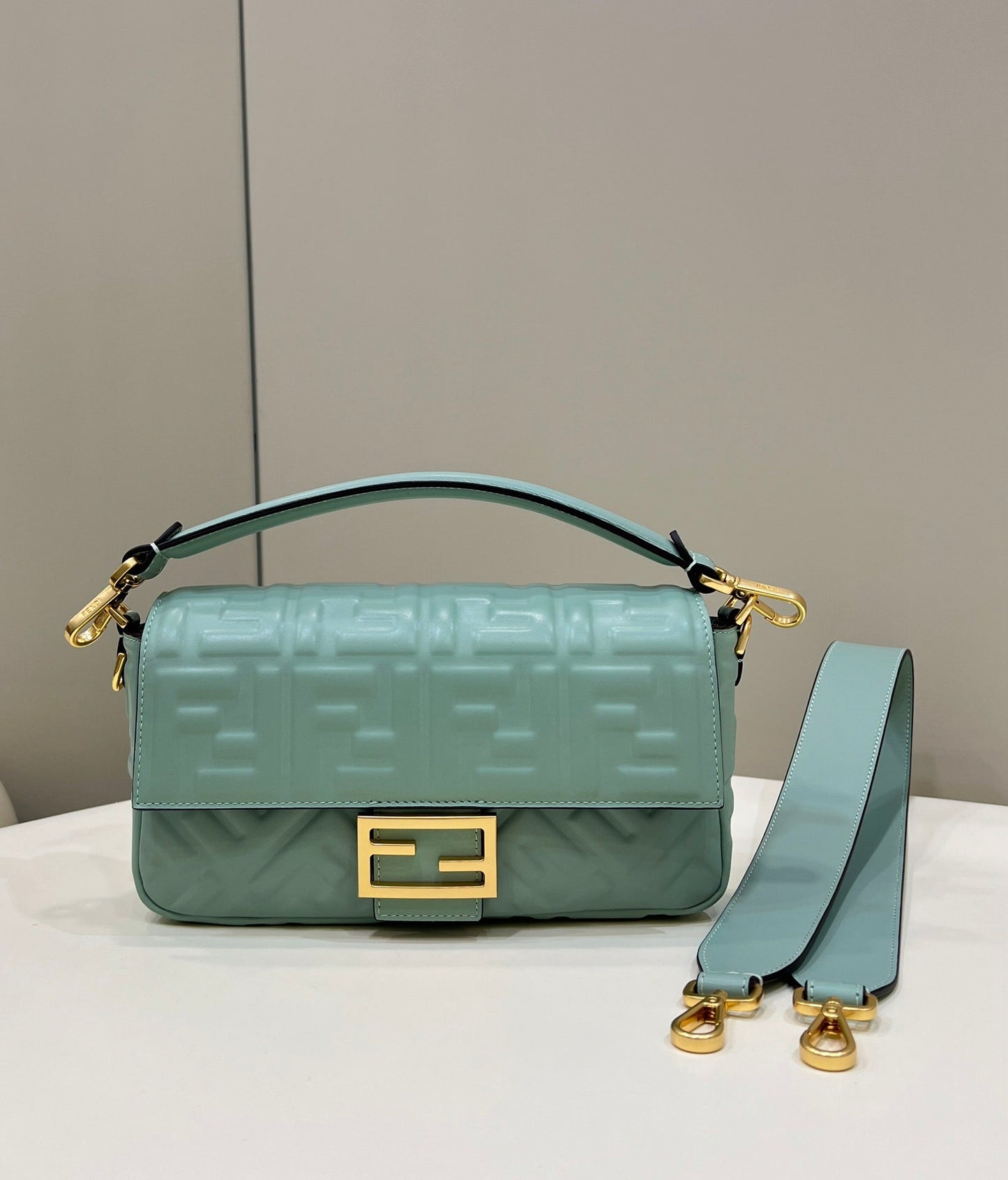 Baguette 27cm Powder Blue Lambskin Gold Hardware