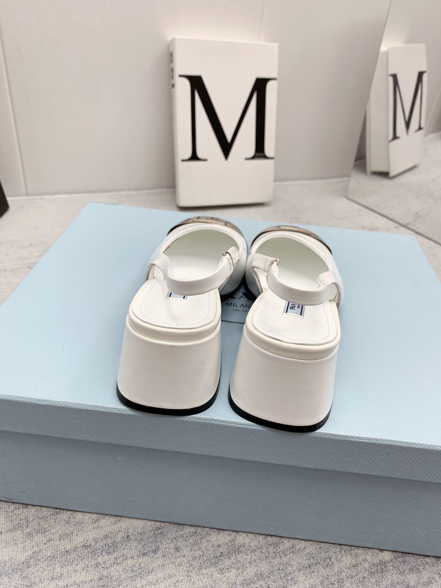 Prada 2026 Mary Jane Sandals 55 White Silver Sheepskin 731165