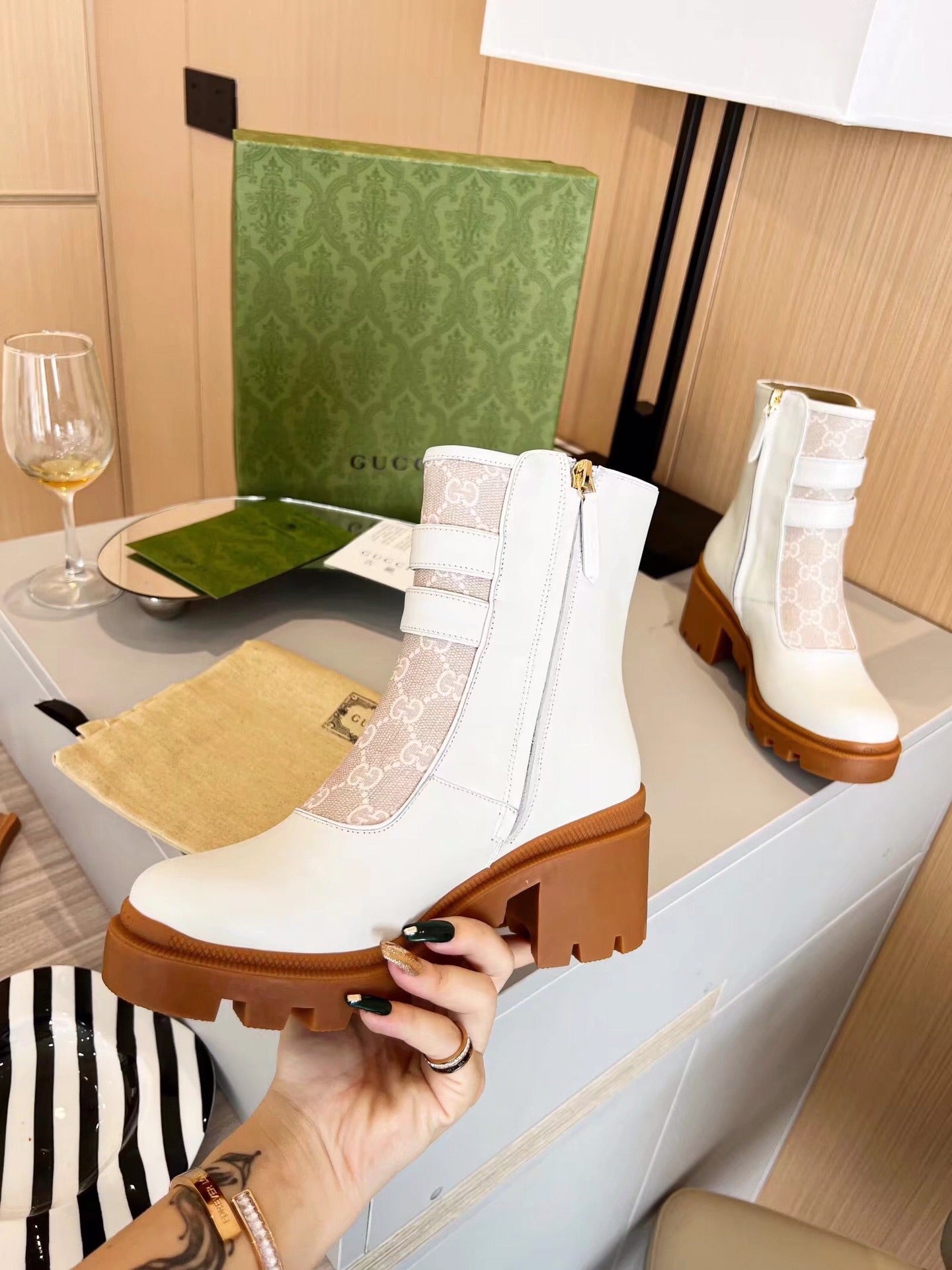 GG ankle boots white caramel cowhide
