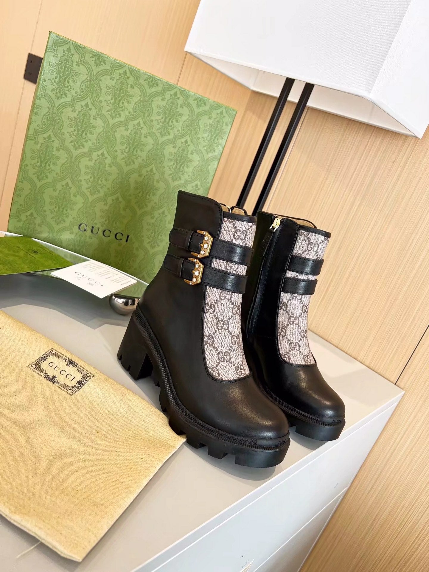 GG ankle boots black monogram canvas cowhide 397794
