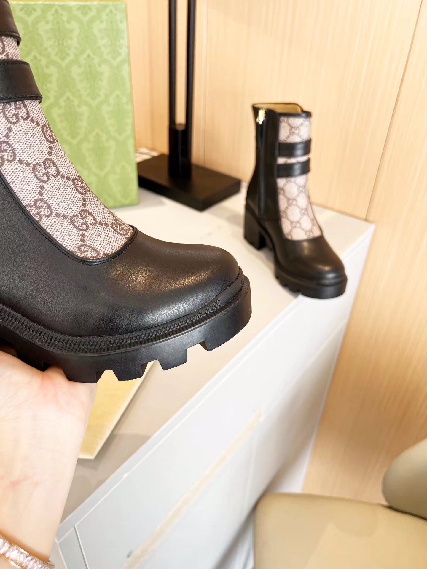 GG ankle boots black monogram canvas cowhide 397794