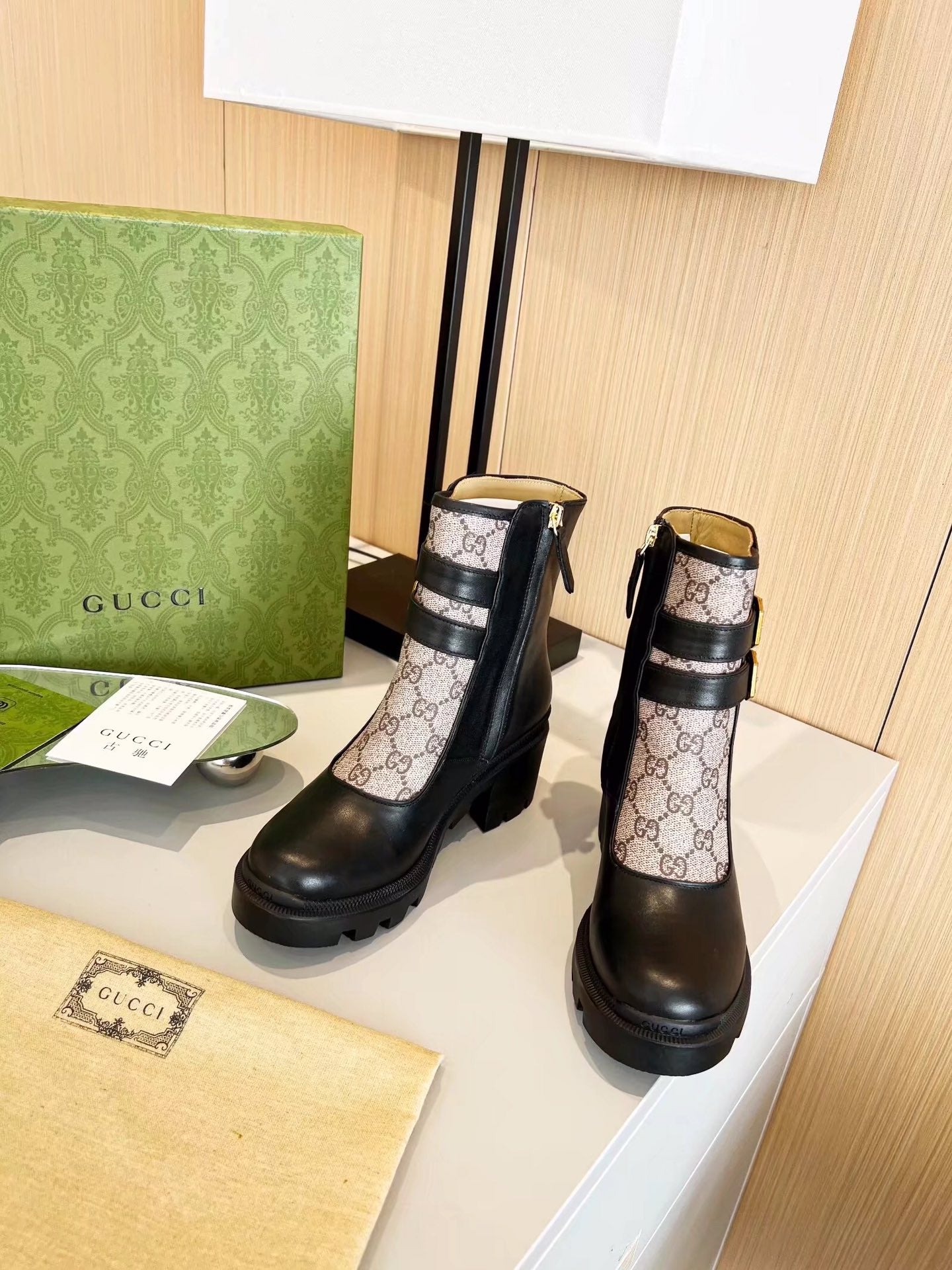 GG ankle boots black monogram canvas cowhide 397794